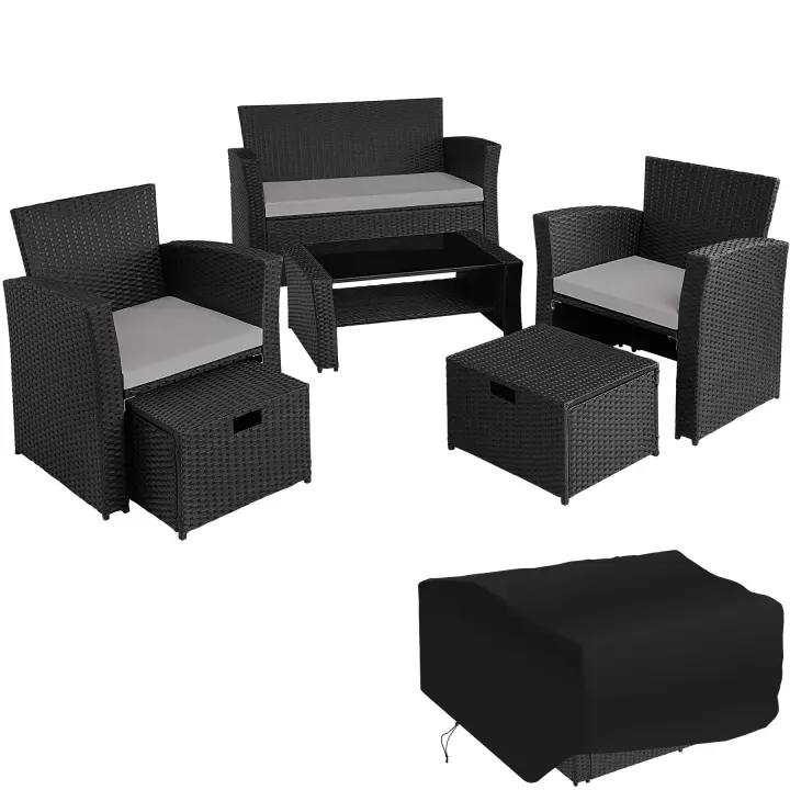 Tectake - Conjunto de ratán Módena con funda protectora incluida  Conjunto de ratán con un elegante diseño arqueado  Trenzado de gran calidad de poliratán con protección UV  Estructura estable de acero robusto - 1