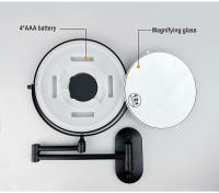 Espejo De Baño Plegable De 8 Pulgadas Negro Con Luz Y Ajuste De Intensidad Iluminación Para Maquillaje Espejo De Vanidad Magnificado 10x Montado En La Pared - details 2