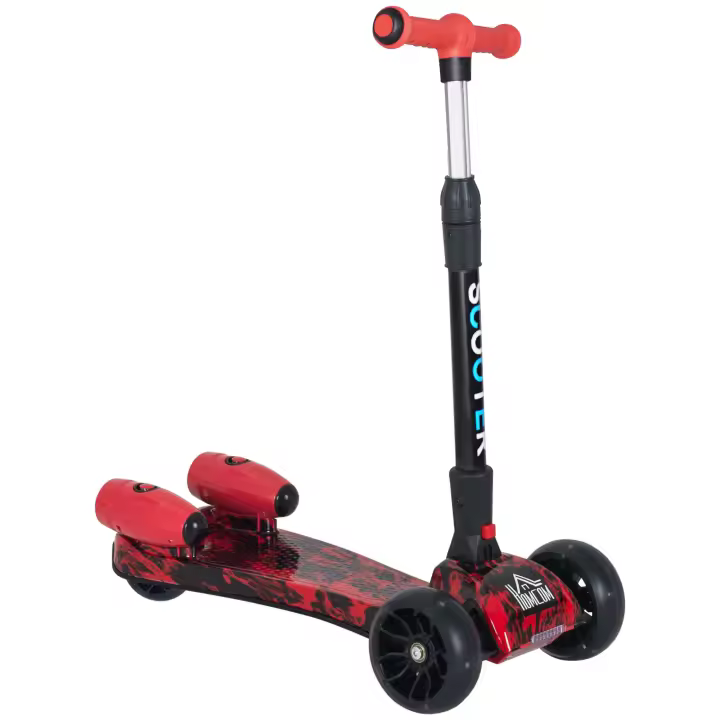 HOMCOM Patinete para Niños Scooter Plegable con Altura Ajustable de 4 Niveles y Música Luces y Nebulizador de Agua +3 Años 62x27x63-81 cm - 1