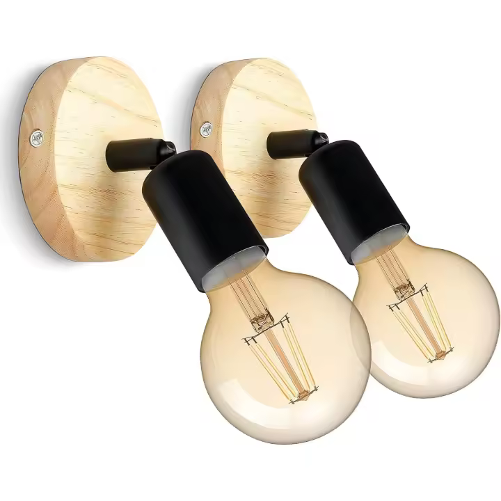 PORCHEDDU Lámpara de pared interior retro lámpara de pared industrial retro de Madera ajustable 180 ° (Juego de 2) - 1