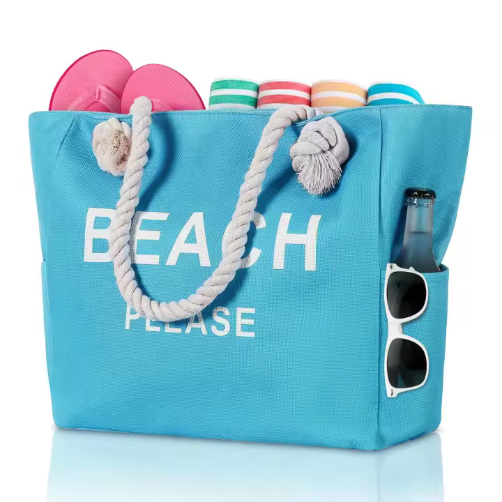 Bolso grande de lona para playa con cremallera para mujer, artículos esenciales para nadar, viajar, ir de compras, ir al gimnasio y a la playa, para vacaciones en cruceros - 02 azul verdoso - 1