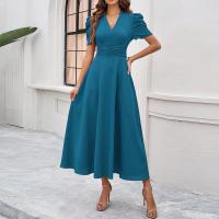 Vestido Elegante De Fiesta Para Mujer Cintura Alta A-Line De Color Sólido Con Manga Corta Estilo Francés Vestido De Cintura Cinchada Temperamento - details 29