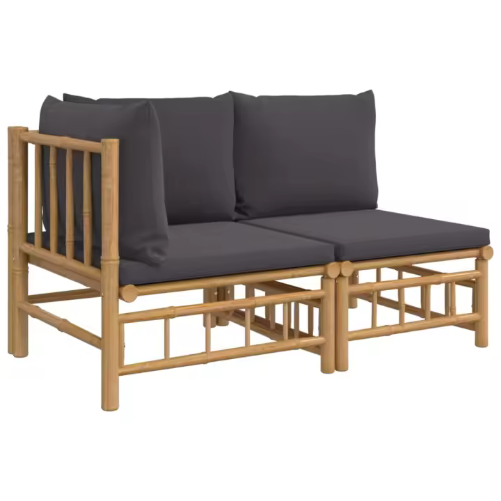 vidaXL Set de muebles de jardín 2 piezas bambú con cojines Crema, Gris oscuro, Conjunto Terraza Muebles Jardín Exterior Juego de Muebles de jardín Mueble Jardín Exterior Muebles de Salon Exterior - 1