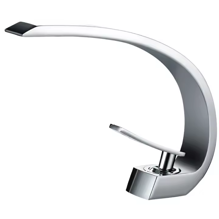 Grifo de lavabo de latón elegante, grifo mezclador de baño moderno cromado naranja, grifo monomando, grifo de grúa elegante - 1