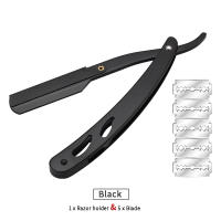 Cuchillo De Afeitar Para Hombres Herramientas De Barbero Con 5 Hojas De Acero Inoxidable Portarrazores Plegable Para Cabello Y Barba - details 6