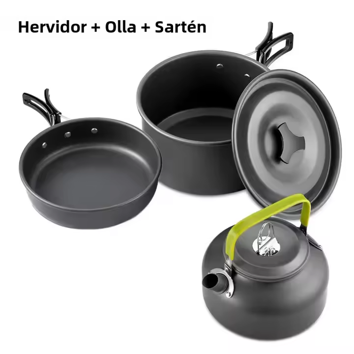 Juego De Cocina Para Camping LISM 2-3 Personas Sartenes Antideslizantes Viaje Picnic Teapot Conjunto De Ollas De Aluminio Plegable - 1