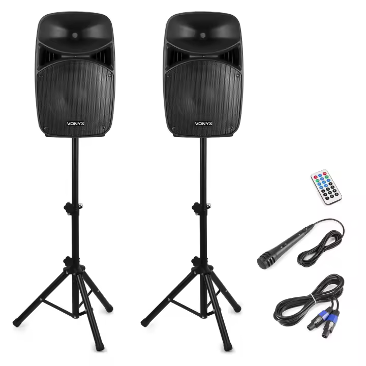 Vonyx Pareja Altavoces 15" VPS152A 1000W con Tripodes y Microfono - 1