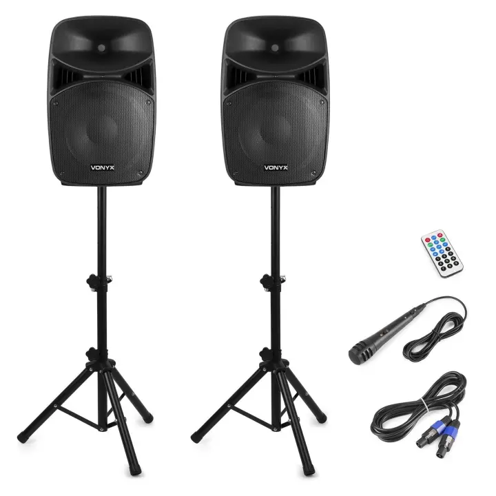 Vonyx Pareja Altavoces 15" VPS152A 1000W con Tripodes y Microfono - 1
