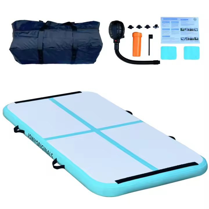 JOWY  AirTrack 200x100x20cm Colchoneta Inflable para Gimnasia · Alfombra de Entrenamiento Tumbling Mat, Acrobacias, Yoga, Artes Marciales y Cheerleading · Resistente y Fácil de Transportar · Color Azul - 1