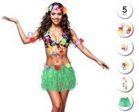 Disfraz Hawaiano Falda de Paja, 5 Pcs Set Hawaiano con Collar Pulsera Guirnalda Diadema Hawaiano, Falda Hawaiana Hierba para Niñas Mujer Adultos para Playa Fiestas Temáticas - details 0