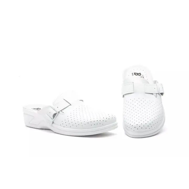 TS-928 Blanco -Azul y Multicolor Hecho en Italia Zuecos Mujer Piel Azul-Blanco y Multicolor Perforado Hebilla BioUp Numeración: 35-41 Marca: BioUp zueco en piel muy comodo y confortable ideal para trabajo y para casa con gran comodidad - 1