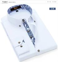 Camisa De Cuello Alto Azul Y Blanco Para Hombres Calidad Superior Algodón Manga Larga Moda Negocios Ajustada Nueva 2024 - details 8