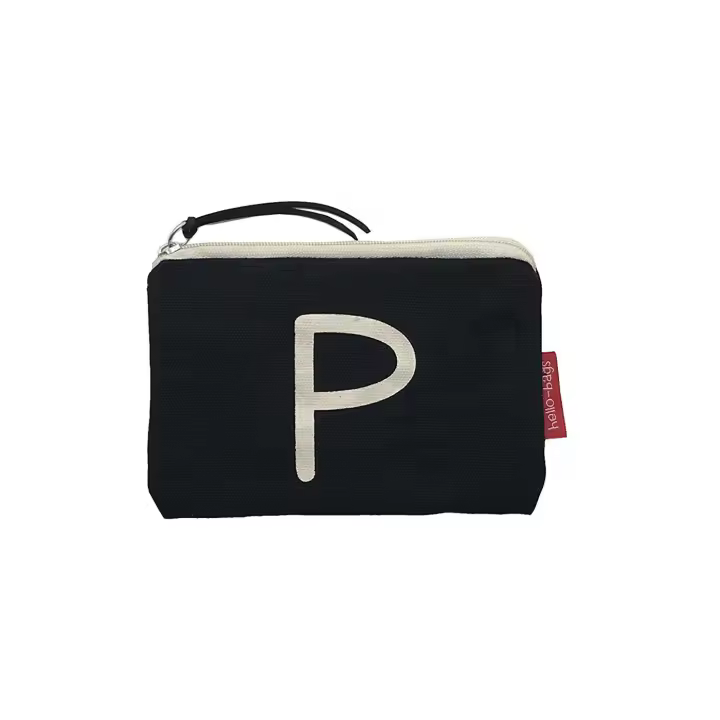 Hello-Bags. Bolso Monedero / Billetero / Tarjetero con cremallera y forro interior. Exterior: Algodón 100%. Incluye sobre kraft de regalo. Modelo: "P". Crudo / Negro. 14x10 cm. - 1