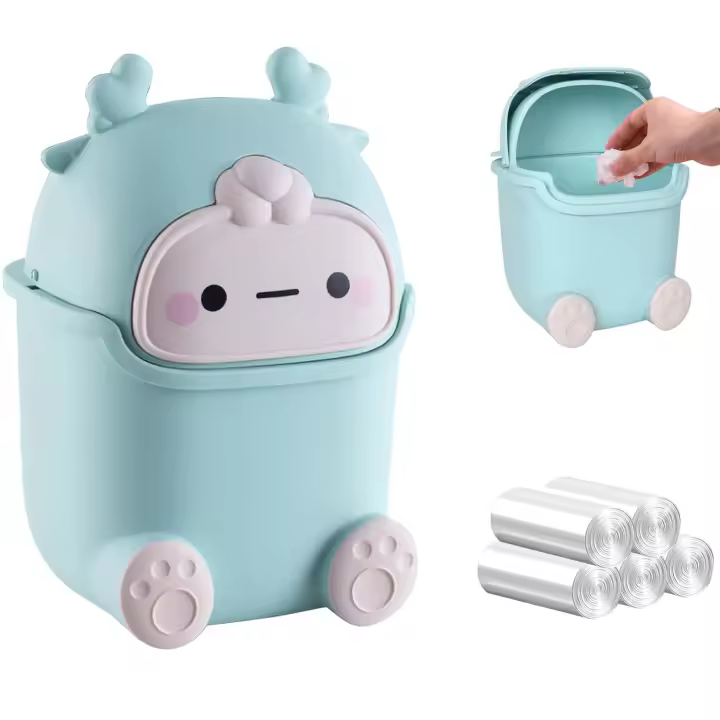 1 Mini Papelera de Mesa Cute,Mini Basura Escritorio,Cubo de Basura de Mesa con Tapa,Mini Bote de Basura de Escritorio,Papelera Escritorio Infantil,Papelera Escritorio (Azul) - 1