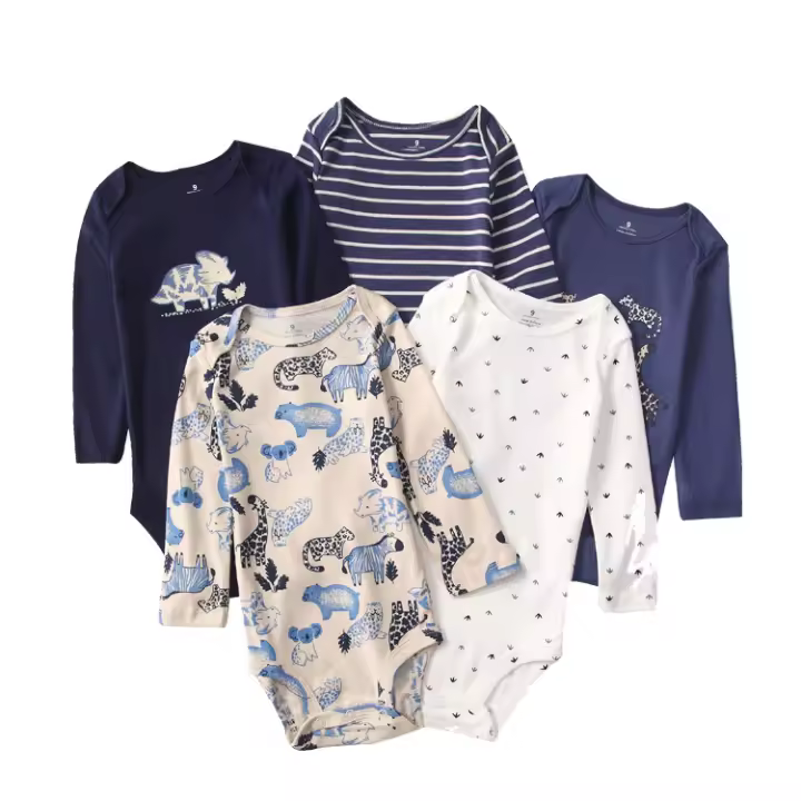 Ropa para niños, nueva primavera y otoño, mono triangular de manga larga para bebés, ropa para gatear, mono de bebé de cinco piezas - 1