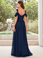 Vestido De Noche Elegante Para Mujer Unithorse Con Hombros Finos Manga Corta Cintura Ajustada Y Abertura En El Lado Chiffón Formal Para Damas De Honor - details 13