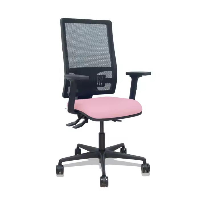 Silla Bormate asincro malla negra asiento bali rosa brazos 2D ruedas 65mm - 1