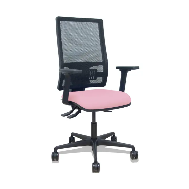 Silla Bormate asincro malla negra asiento bali rosa brazos 2D ruedas 65mm - 1