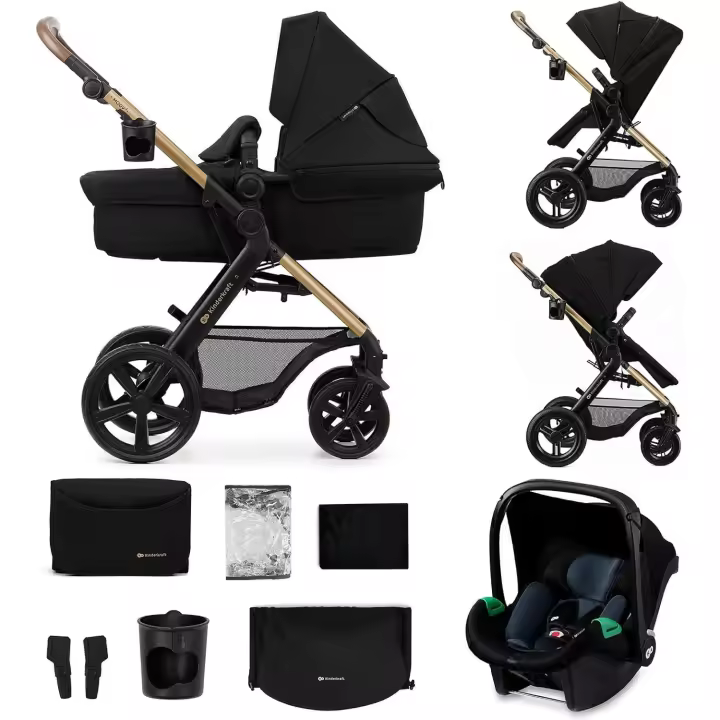 Kinderkraft MOOV2 XL 3 en 1, Carrito bebé hasta 27 kg, Carro, Con Asiento I-SIZE 40-75 cm, Plegable, Amortiguación, Convertible, Capazo XL, Con accesorios - 1
