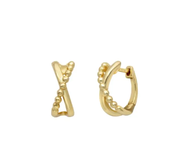 Aretes Pequeños Cruzados con Perlas, Dorados, 6x14 mm, Estilo Galaxia, Ref: CHP133CRIP116D - 1