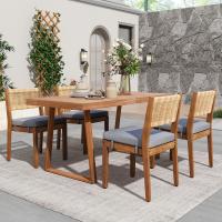 Juego de Mesa de Comedor de Exterior de 5 Piezas para 4, Respaldo de Silla de Ratán PE, Tabla de Mesa y Sillas de Madera de Acacia, Patio de Jardín - details 2