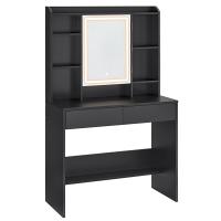 Tocador Moderno con Espejo y Luces LED de 3 Colores - Brillo Ajustable, 2 Cajones, Estantes Ajustables, Mesa de Maquillaje Espaciosa, Negro Tinta - details 0