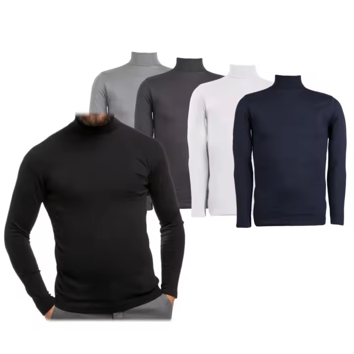 Mediawavestore - Pack 6 Camisetas Hombre Manga Larga Slim Fit con Interior de Felpa y Cuello Alto - 1