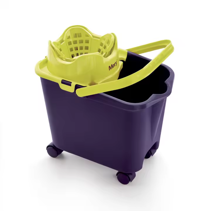 Mery  Cubo de fregona  Ecológico  Escurre sin esfuerzo  Cubo escurridor automático  Con ruedas  Capacidad de 14 litros - 1