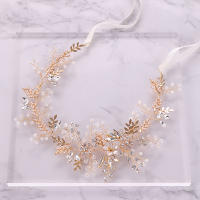 AiliBride Diadema De Boda De Perlas Y Cristales Dorados Accesorio De Cabello Para Novia Tiara De Moda Hecho a Mano Para Mujeres - details 1