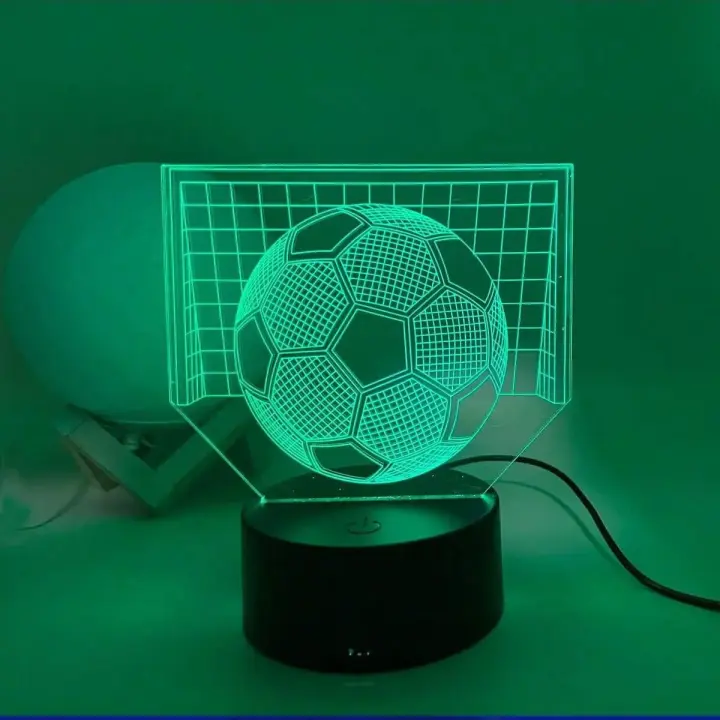 Lámpara De Noche 3D De Fútbol Con Ilusión Óptica Y Toque Cambio De Color Ambiental 7-Color Para Dormitorio Luz LED Incluida Fuente De Alimentación DC 5V - 1