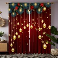 Cortina De Navidad Roja Con Encaje 2 Piezas Decoración De Hogar Estilo Pastoral Para Sala Y Dormitorio Translúcida De Poliéster - details 1