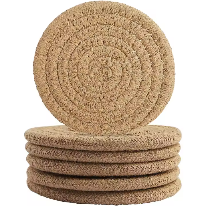 Pack de 6 Espresso, portavasos redondo tejido de 11,5 cm, portavasos absorbente resistente al calor - 1