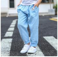 Pantalones De Verano Para Niños Y Niñas Algodón Lino Cintura Elástica Color Sólido Ropa Infantil Tallas 100-160cm - details 6