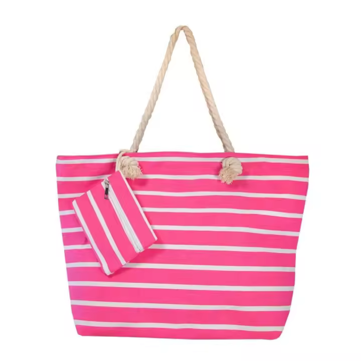 Bolso de playa estampado rayas Fuxia SUN&SURF, impermeable,40x60 cm, incluye monedero a juego - 1