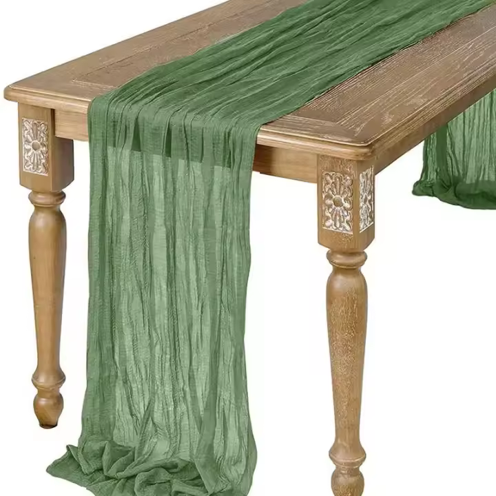 Corredor De Mesa Semi-Transparente De Gauze Verde Esponja Para Bodas Retro Bohemio Decoración De Banquetes Y Arches - 1