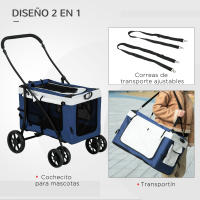 PawHut Carrito para Perros Cochecito para Perros Plegable con Vagón Desmontable 4 Puertas con Cremallera 2 Correas de Seguridad 2 Correa de Transporte y Cojín - details 4