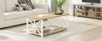Mesa de Centro con 2 Estantes, 100cm Mesa de Café con Redonda, Tablero de Estilo de Moderno en Macro de para la Salón, Beige - details 0