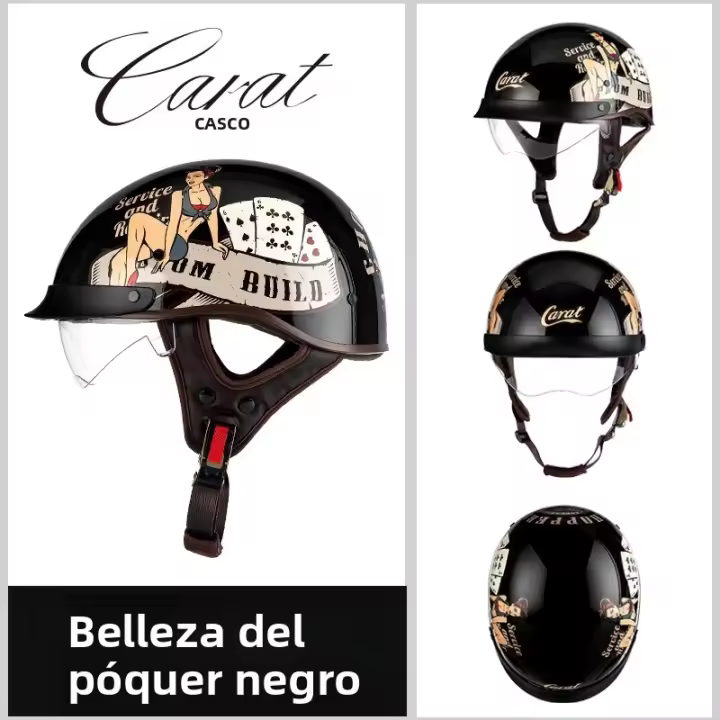 Casco De Motocicleta Retro De Cuero Medio Para Hombres Ligero Y Cómodo Con Cubierta Para Gafas Y Esquí Adecuado Para Motociclistas - 1