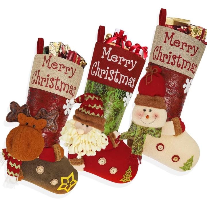 Juego de 3 medias navideñas grandes, personalizadas y hechas a mano en 3D.