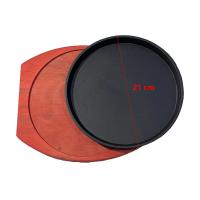 Plato De Hierro Fundido Con Base De Madera Tamaño Personal Redondo Para Asado En Casa Y Restaurante Accesorio De Cocina - details 5