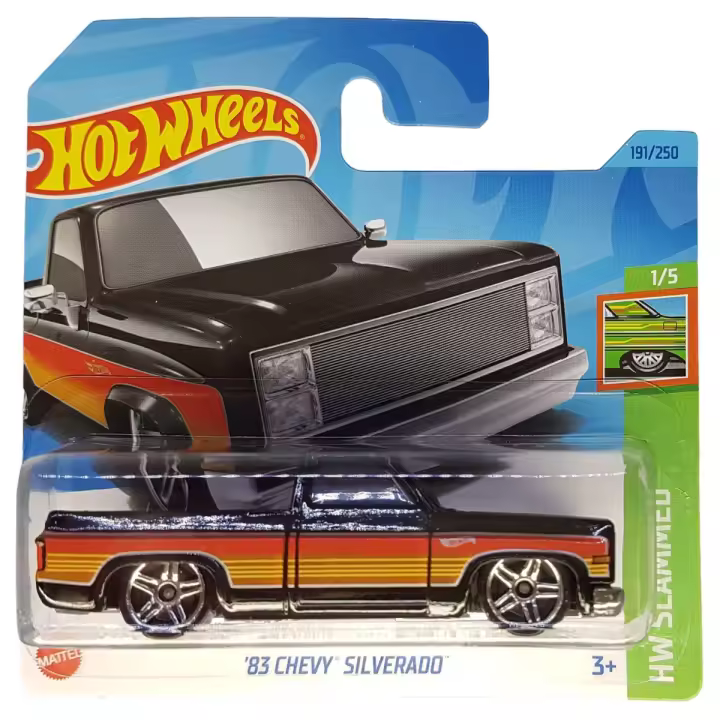 HOT WHEELS - HW SLAMMED - '83 CHEVY SILVERADO (191/250) - BLACK (HALF CARD), HW191_ASS33, TIENDA CON LICENCIA OFICIAL - 1