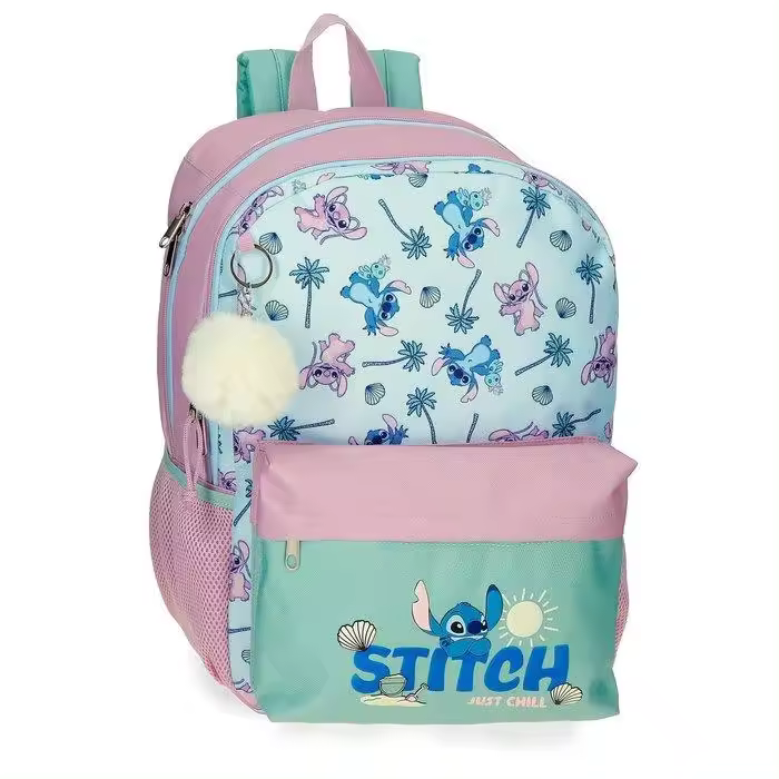MOCHILA STITCH "JUST CHILL" 44 CM – DOS COMPARTIMENTOS – ADAPTABLE A CARRO - 1