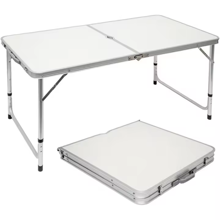 Mesa para Acampada 120x60x70cm de Aluminio Plegable portátil como si Fuera un maletín Altura Regulable para pícnic Camping Gris Claro - 1