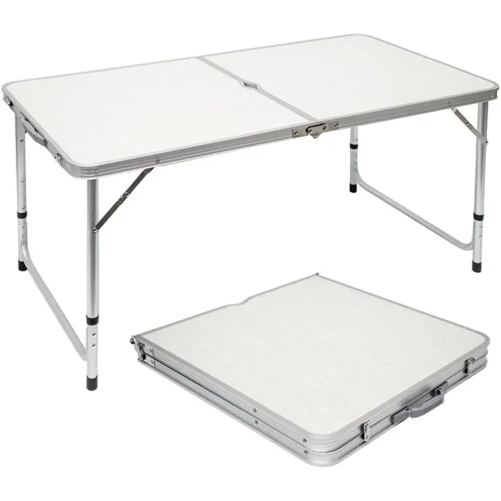 Mesa para Acampada 120x60x70cm de Aluminio Plegable portátil como si Fuera un maletín Altura Regulable para pícnic Camping Gris Claro - 1
