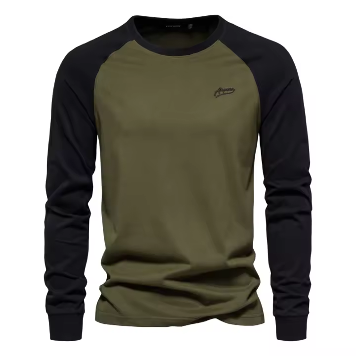 Camiseta de manga raglán de talla europea para hombre, camiseta de manga larga con empalme, Camiseta informal de algodón para hombre - 1