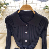 Vestido De Punto Para Mujer REALEFT Otoño Invierno Con Cinturón Cuello Polo De Mano Sola Manga Larga Ajuste Cintura Alta Vestido De Trabajo - details 10