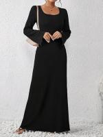 Vestido De Mujer Elegante Con Cuello Cuadrado Y Manga Larga Slim Ankle Strap Vestido De Polyester De Alta Estirabilidad Estilo Casual - details 4