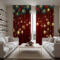 Cortina De Navidad Roja Con Encaje 2 Piezas Decoración De Hogar Estilo Pastoral Para Sala Y Dormitorio Translúcida De Poliéster - details 3