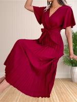 Vestido Maxi De Verano Para Mujer Con Volantes Y Cintura Ajustable Vestido De Fiesta V-Neck Traje De Baño A-Line Midi - details 0