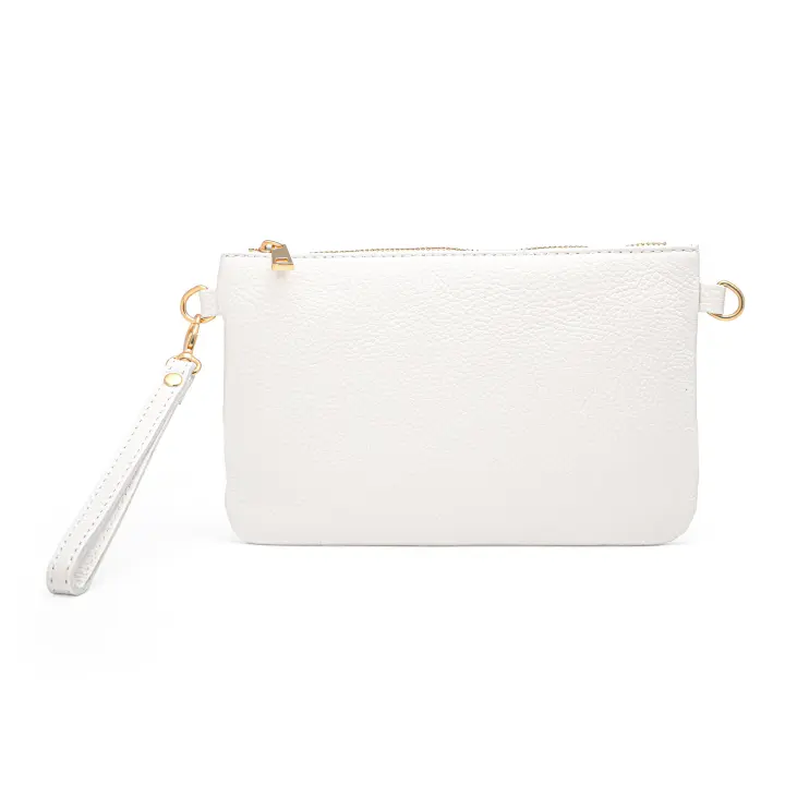 Bolso Clutch Mujer with Correa para el HOMBRO, Bolso de fiesta, mini Bolso Piel authentic Suave, Made in Italy, Modelo Mya , Clutch Blanco - 1
